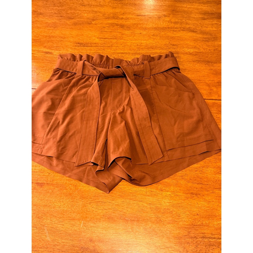 Athleta Rust Brown Paperbag Waist Shorts High Rise Tie Belt 2 Travel Athleisure